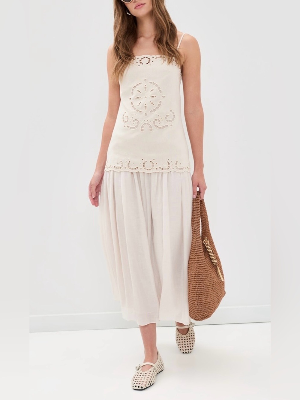 NWT💥Moon River Cream cotton/linen Eyelet dress
XS